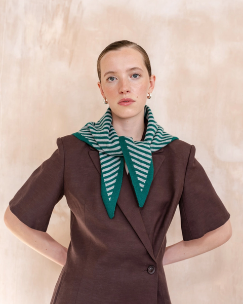 TBCo - Merino Triangle Scarf - Green & Charcoal Stripe