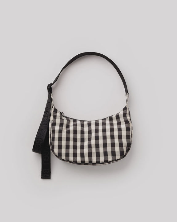 Baggu - Small Nylon Crescent Bag - Black And Cream Gingham