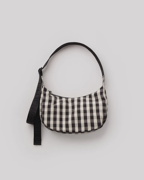 Baggu - Small Nylon Crescent Bag - Black And Cream Gingham