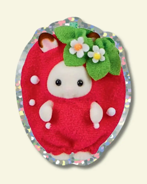 Shellflower - Strawberry Rabbit Glitter Vinyl Sticker