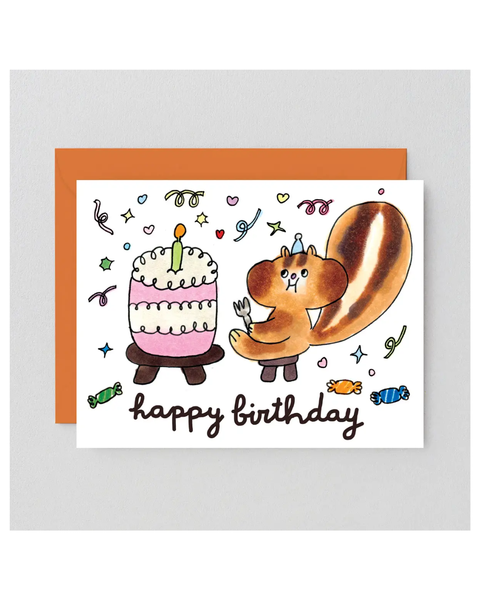 Wrap - Happy Birthday Squirrel & Cake Kids Greeting Card