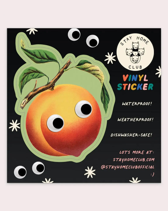 Stay home Club - Googly Peach Vinyl Sticker