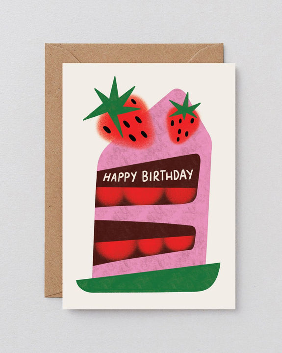 Wrap - Happy Birthday Strawberry Cake Embossed Greeting Card