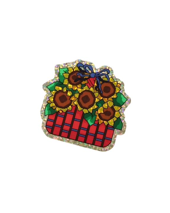 Rodeo Embroidery - Glitter Vinyl Sticker - Sunflower Basket