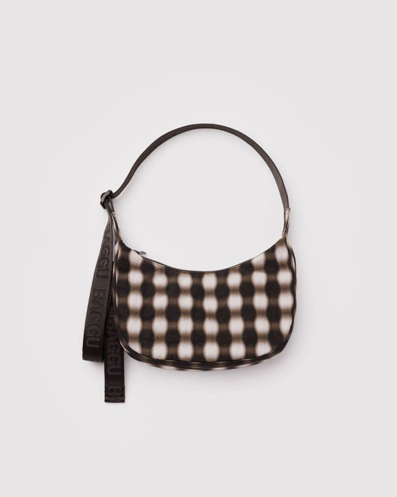 Baggu - Small Nylon Crescent Bag - Blurred Gingham Brown