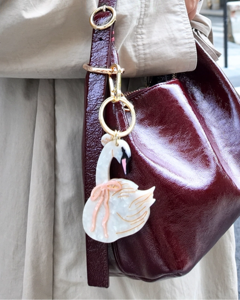 Solar Eclipse - Bag Charm - Hand-Painted Bow Swan