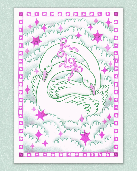 Ashley Ronning - Serene Swans A4 Risograph Print