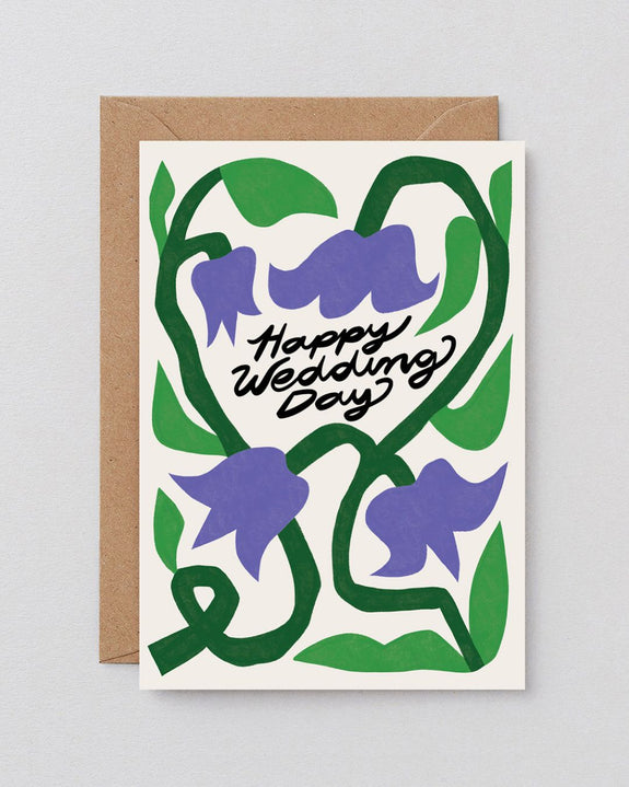 Wrap - Happy Wedding Day Flowers Embossed Greeting Card