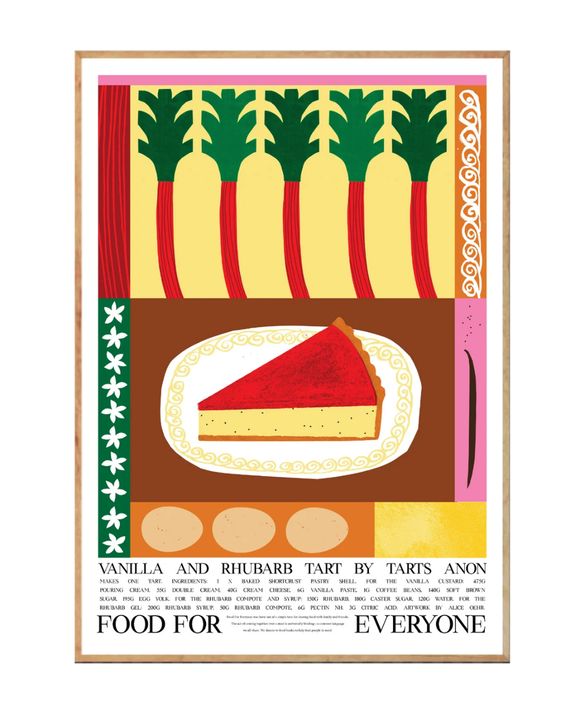 Food For Everyone - A3 Print - Vanilla and Rhubarb Tart by Tarts Anon & Alice Oehr