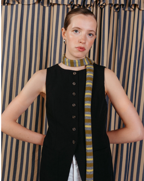 TBCo - Merino Neck Tie – Green, Grey & Yellow Stripe