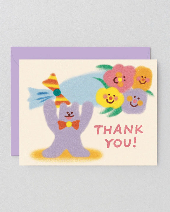 Wrap - Cat & Flowers Thank You - Greetings Card