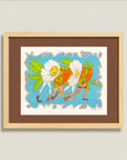 Maddie Fischer - Strutting Daisies in Aqua/Brown Riso Print