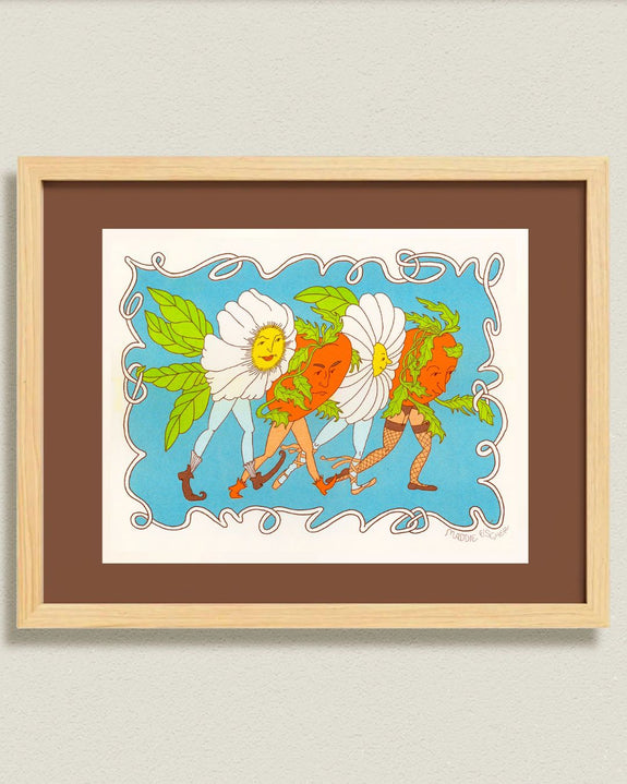 Maddie Fischer - Strutting Daisies in Aqua/Brown Riso Print