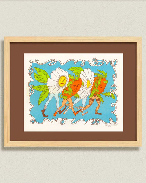 Maddie Fischer - Strutting Daisies in Aqua/Brown Riso Print
