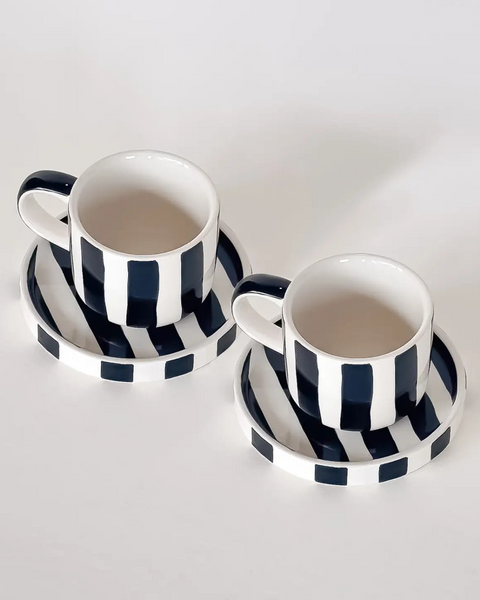 Magazin Minori - Espresso Stripes - Vulcano Black (Set of 2 Espresso Cups & Saucers)