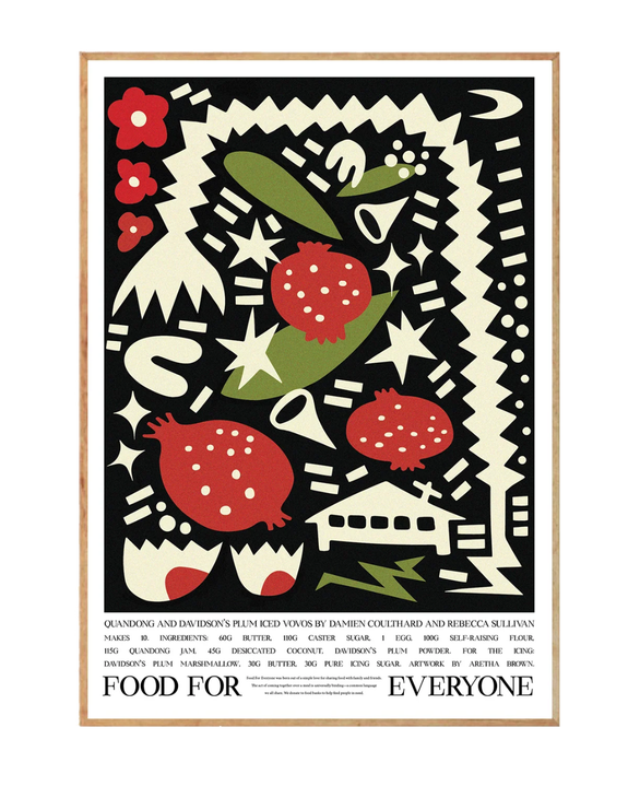 Food For Everyone - A3 Print - Quandong and Davidson's Plum Iced Vovos by Damien Coulthard & Rebecca Sullivan & Aretha Brown