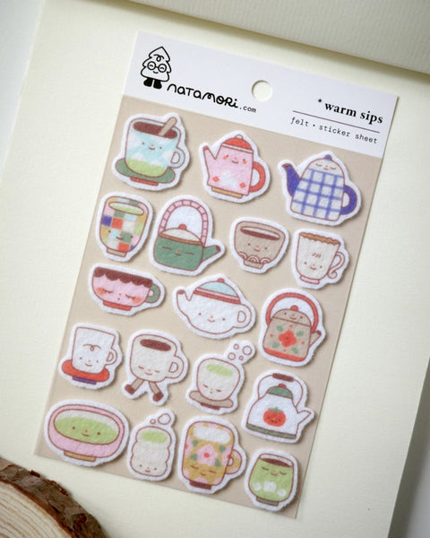 Natamori - Felt Sticker Sheet - Warm Sips