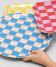 Wrap - Round Birch Serving Tray - Blue Gradient Check Mini