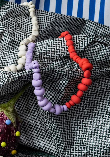 Emily Green Splits Beaded Necklace - Lilac and Paprica