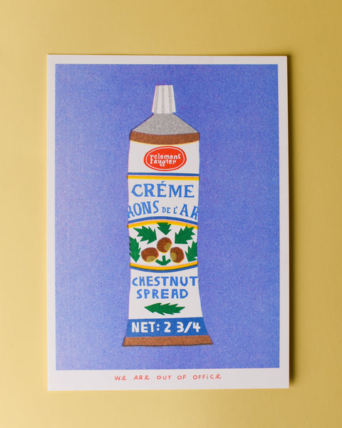 We are out of Office - Riso Print - A tube of chestnut spread