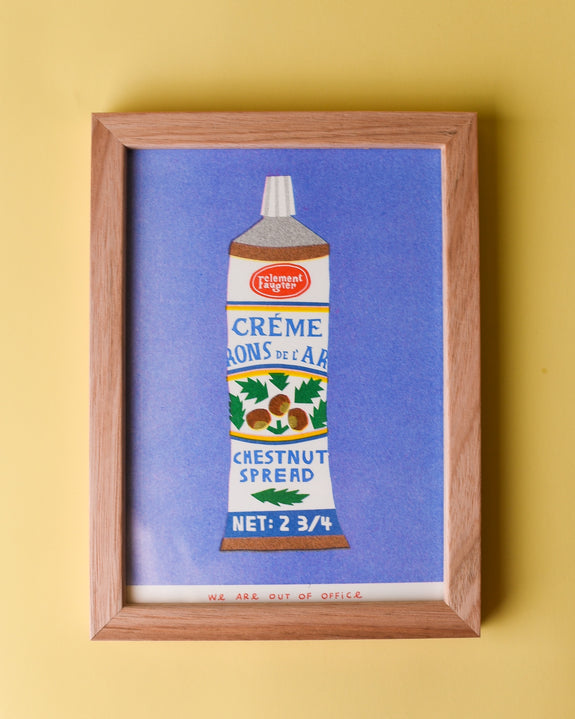We are out of Office - FRAMED Riso Print - A tube of chestnut spread