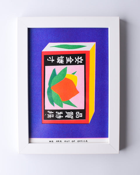 We are out of Office - FRAMED Riso Print - Japanese Matchstick Box