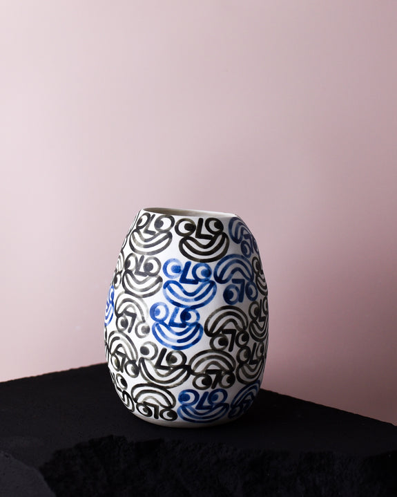 Rittle King - Large Vase - Faces - Blue and Black