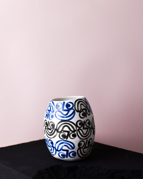 Rittle King - Small Vase - Faces - Blue and Black