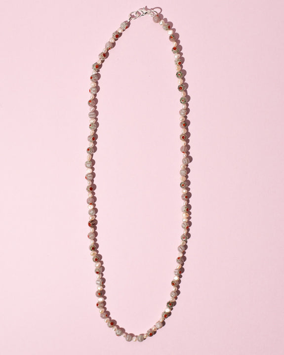 Emily Green - Millefiori & Pearl Necklace - Ice Pink