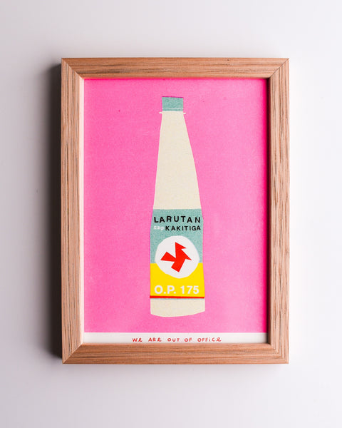 We are Out of Office - FRAMED Riso Print - A Very Pink Indonesian Bottle Kakitiga