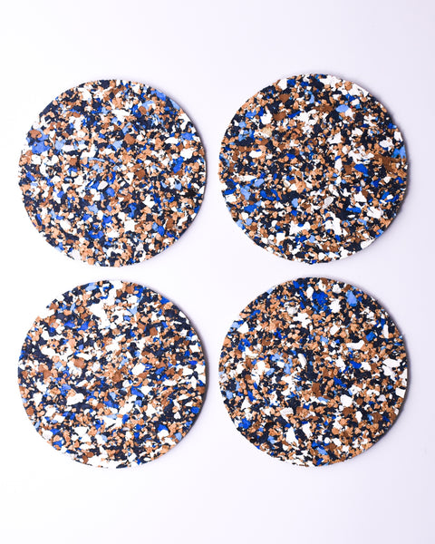 Yod and Co - Speckled Round Cork Coasters Set of 4 - Blue