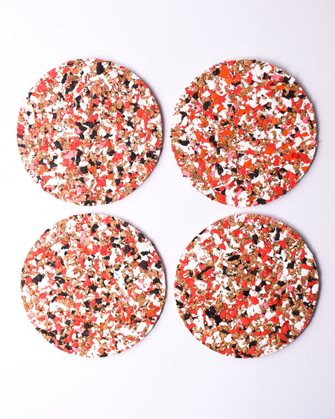 Yod and Co - Speckled Round Cork Coasters Set of 4 - Red