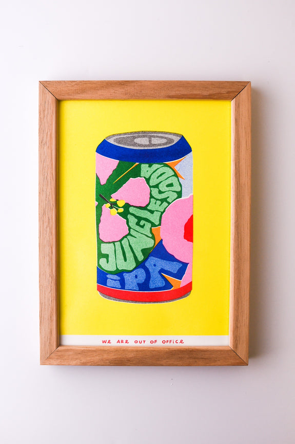 We are out of Office - FRAMED Riso Print - A Can of Jungle Soda IPA