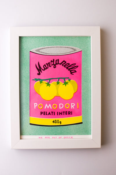 We are out of Office - FRAMED Riso Print - A Can of Pomodori