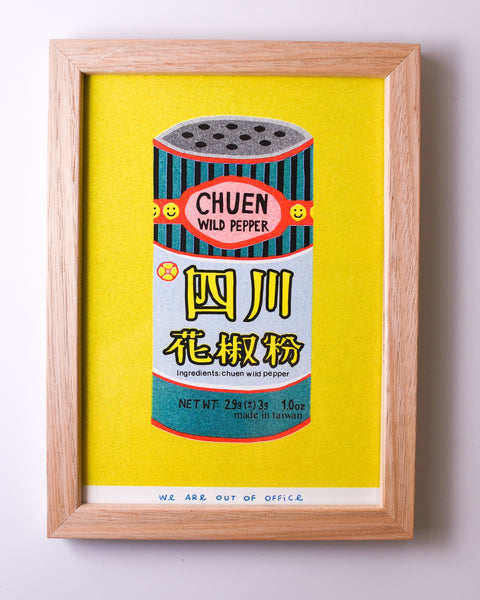 We are out of Office - FRAMED Riso Print - A tin of Chuen Pepper