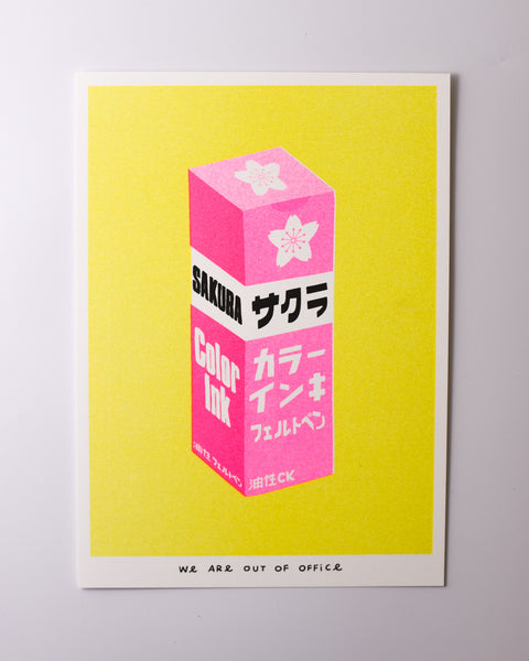 We are out of Office - Riso Print - A very bright Japanese Sakura Ink