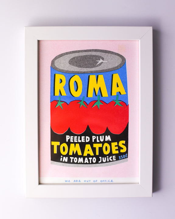 We are out of Office - FRAMED Riso Print - A Can of Roma Tomatoes
