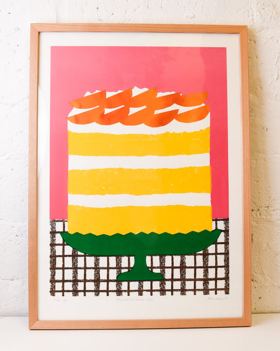 Alice Oehr - FRAMED Silkscreen Cake Print - Peaches and Cream Cake *PICK-UP ONLY*