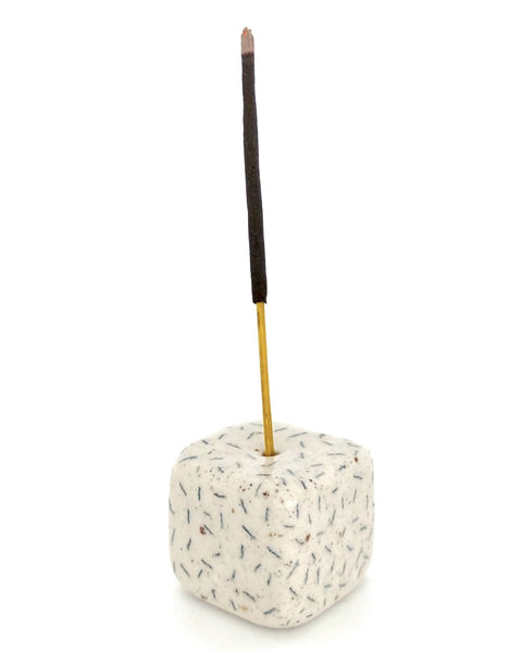Julie B Ceramics - Incense/Stem Holder- Cube - Dash - Natural Clay