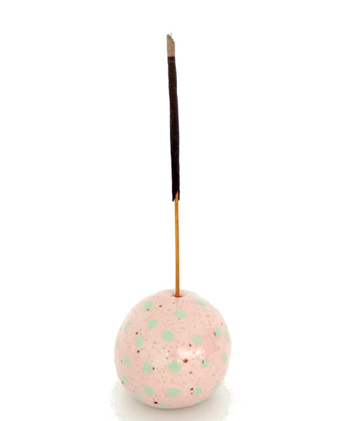 Julie B Ceramics - Incense/Stem Holder- Orb - Spotty Pink Mint