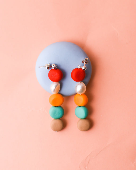 Emily Green - Mango Beaded Pearl Drop Earrings