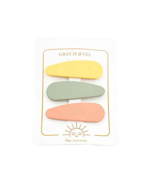 Grech & Co - 3 Matte Clips - Mellow Yellow, Fog, Coral Rouge