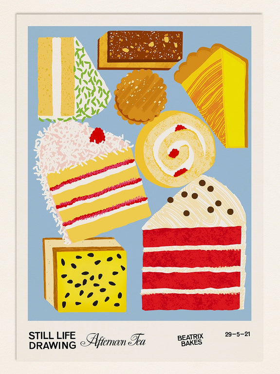 Alice Oehr - Beatrix Bakes Still Life Poster - Afternoon Tea (blue) - A2