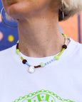 Emily Green - Glass + Clay Necklace in Aqua, Lime and Grape