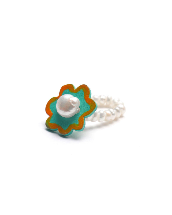 Bianca Mavrick - Pearly Flower Ring - Teal