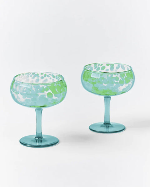 Bonnie and Neil - Glass Coupe Dots Green (set of 2)