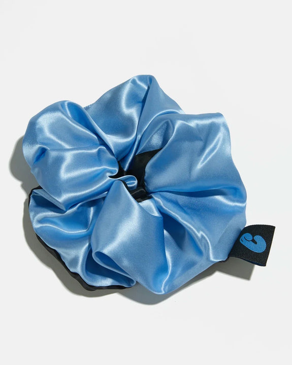 Chunks - Large Silk Scrunchie in Black & Blue