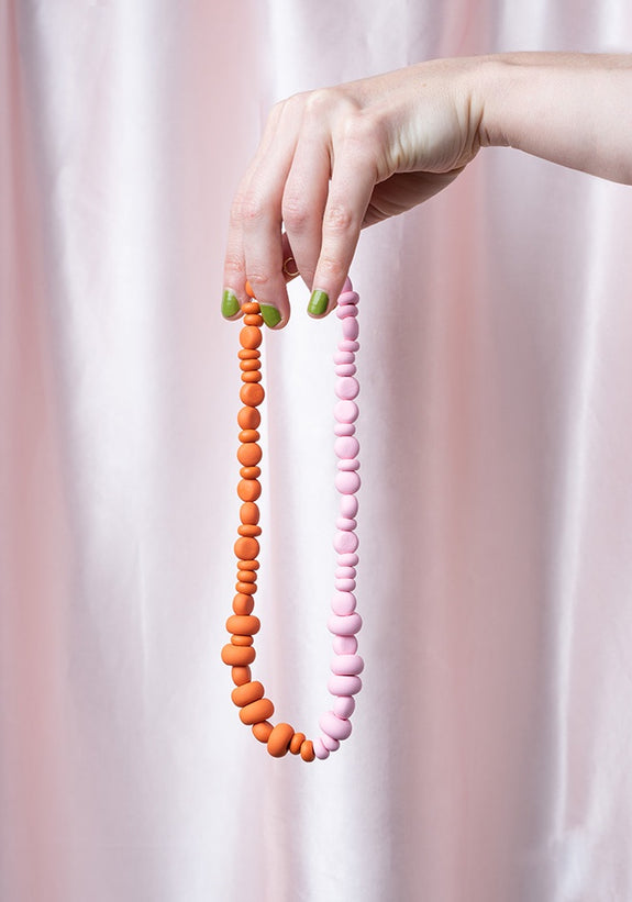 Emily Green - Splits Beaded Necklace - Caramel and Rose Pink