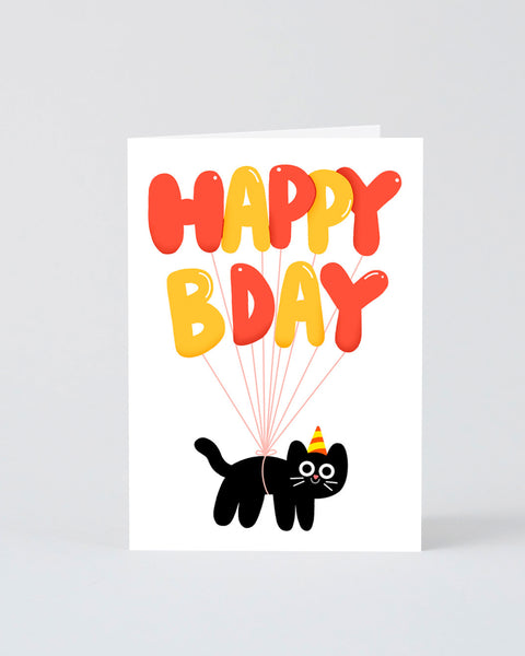 Wrap - Greetings Card - Happy Bday Cat Balloons
