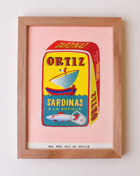 We are out of Office - Raw Ash FRAMED Riso Print - A Can Full of Sardinas